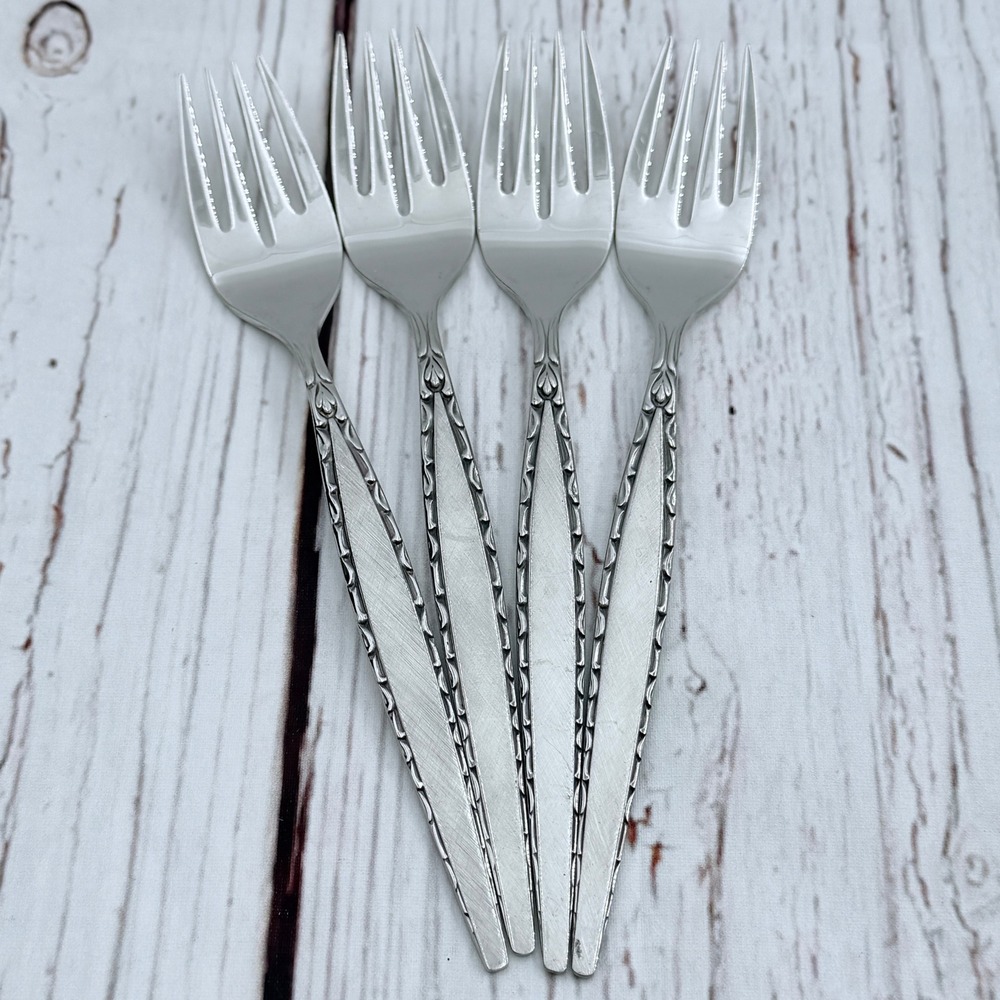 Oneida Venetia Community Stainless Salad Forks Set of 4 Mid Century Modern 6.75"